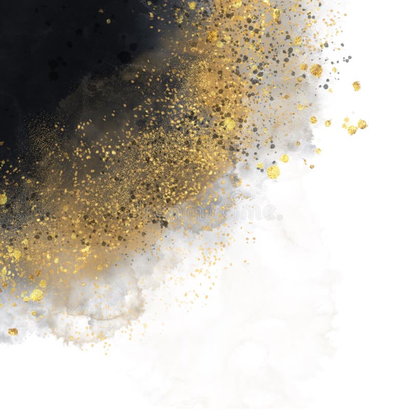 Abstrakte Schwarze Aquarellbeschaffenheit mit Gold lizenzfreie abbildung