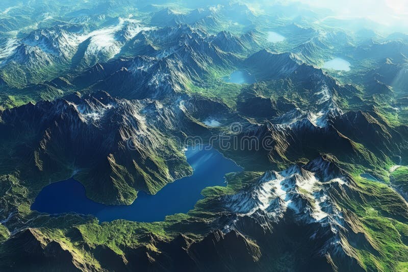 Abstrakte Sicht auf Berglandschaften mit scharfen Gipfeln, die in glattes Grün übergehen lizenzfreie stockfotografie