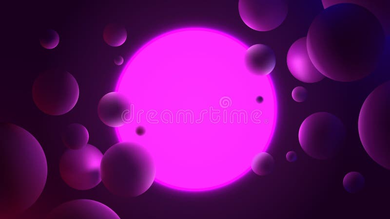 Abstrakte Vektor-Illustration mit leuchtendem violetten Kreis auf dunklem Hintergrund Neonbeleuchtung mit Reflex auf Kugeln futuri stock abbildung