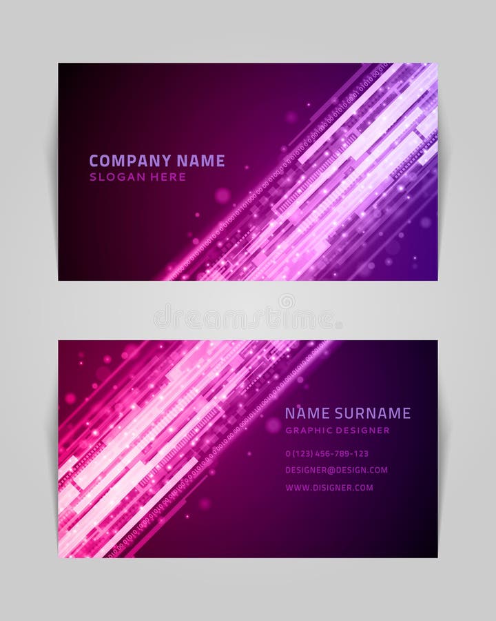 Abstrakte Visitenkarte mit linearen Formen und Punktvektorbanner. Techno-violette Streifen-Vorlage mit kreativem Farbverlauf vektor abbildung
