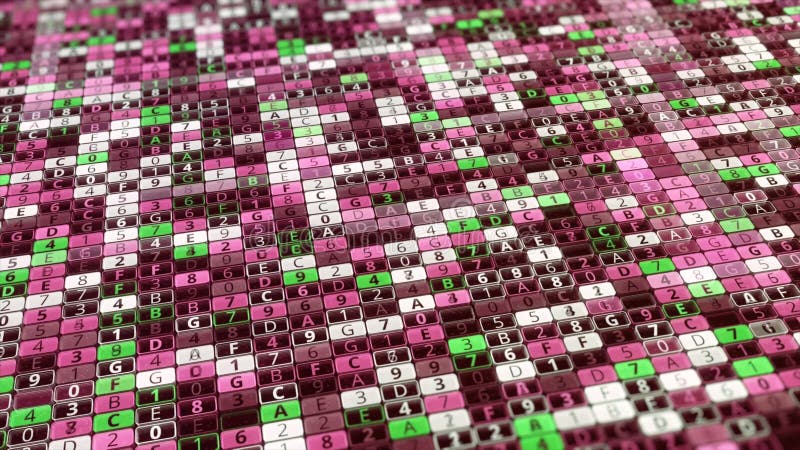 Abstrakte Visualisierung der Überprüfungsnahtlosen Schlinge des hackerprogramms. Animation. Passwortsuche durch das Charakterzusam vektor abbildung