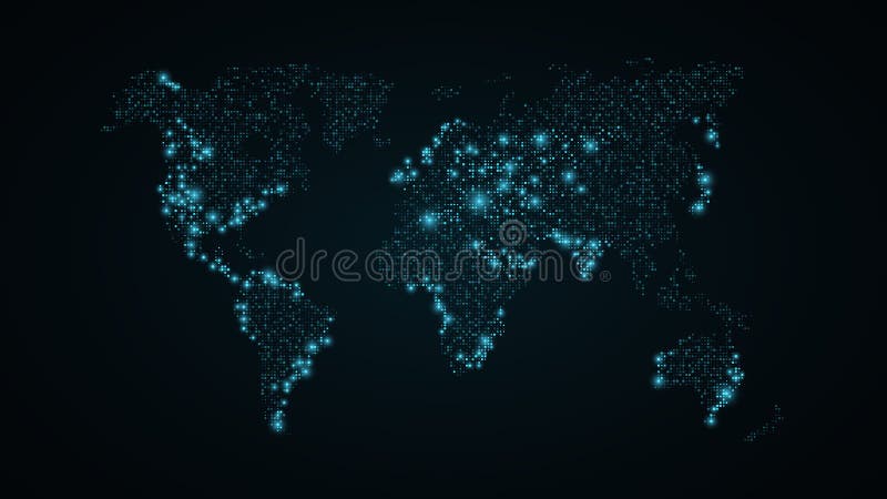 Abstrakte Weltkarte Blaue Karte der Erde von den quadratischen Punkten Dunkelblauer Hintergrund Blaue Leuchten Hochtechnologie Sc lizenzfreie abbildung Abstrakte Weltkarte Blaue Karte der Erde von den quadratischen Punkten Dunkelblauer Hintergrund Blaue Leuchten Hochtechnologie Sc lizenzfreie abbildung