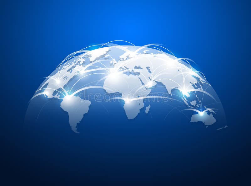 Abstrakte Weltkarte mit Netzinternet, globales Verbindungskonzept stock abbildung