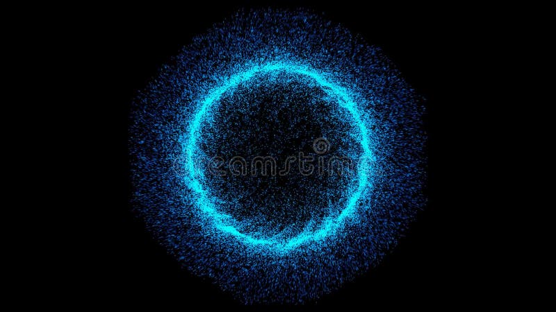Abstrakter blauer Technologiehintergrund Glühende wirbelnde Partikel Funkt Partikel Raumtunnel