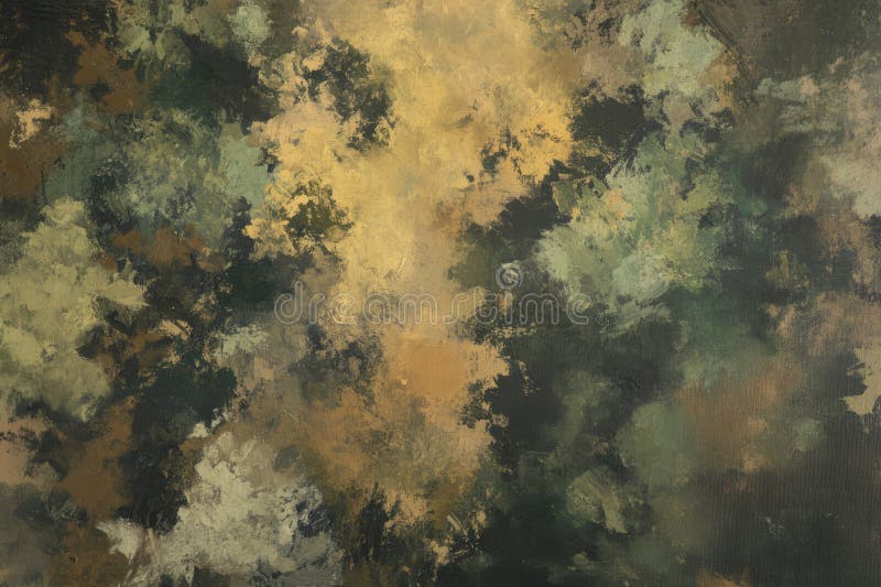 Abstrakter Blick aus der Luft auf einen Baumkronen mit tiefgrünem, weichem, hellbraunem Grün und klaren Einblicken stockbild