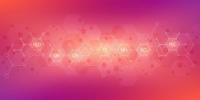 Abstrakter Chemiehintergrund mit chemischen Formeln und Molekülstrukturen Wissenschaft und Innovationstechnologiekonzept vektor abbildung