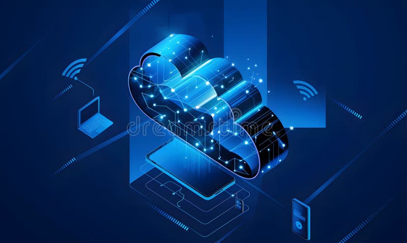 Abstrakter digitaler Cloud Computing Netzwerktechnologie Rechenzentrum Server Smartphone Internet Wireless Connection Global stock abbildung