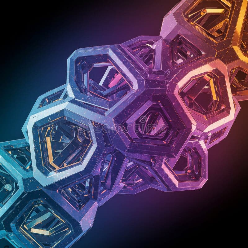 Abstrakter geometrischer 3D-Render mit Neon Gradient stock abbildung