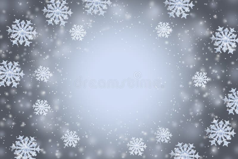 Abstrakter grauer Winterhintergrund mit den Schneeflocken und Kopienraum in der Mitte stock abbildung Abstrakter grauer Winterhintergrund mit den Schneeflocken und Kopienraum in der Mitte stock abbildung