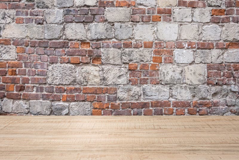 Abstract background of wooden plank and brick-stone wall. Abstract background of wooden plank and brick-stone wall.