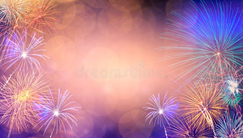 Abstrakter Hintergrund mit Fireworks Hintergrund der neuen Jahre Tag feiern Viele farbenfrohe stockfotografie