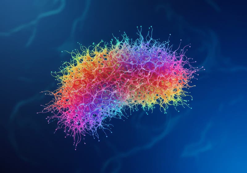 Abstrakter Regenbogen Brain Neural Network 3D Render lizenzfreie abbildung