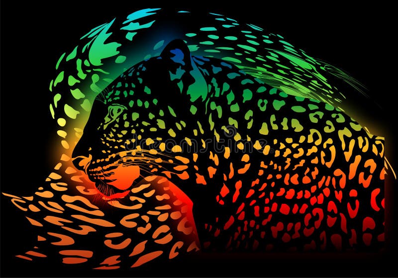 Abstrakter Regenbogenleopard auf einem schwarzen Hintergrund stock abbildung