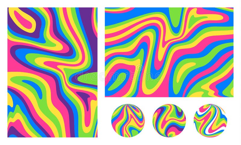Abstrakter saurer farbiger Hintergrund Vector Psychedelic Neon Patterns Illustration zur Seifenblase und zu den Benzinsträhnen stock abbildung