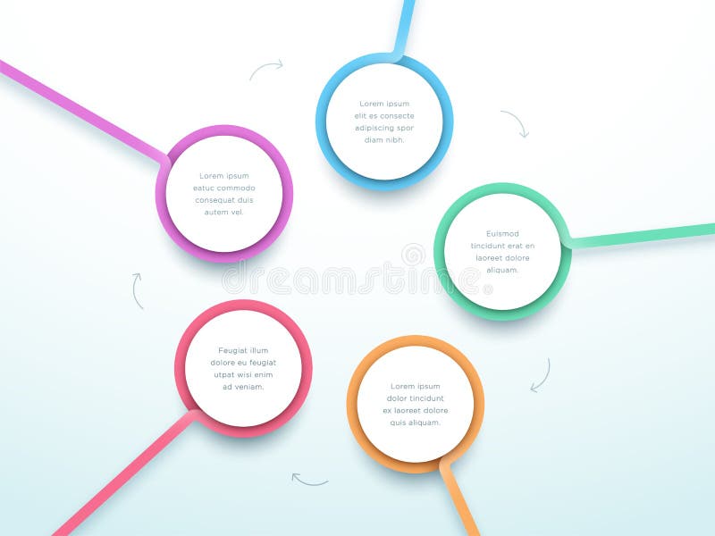 Abstrakter Schritt Infographic 3d des Kreis-5 bunter Vektor lizenzfreie abbildung Abstrakter Schritt Infographic 3d des Kreis-5 bunter Vektor lizenzfreie abbildung