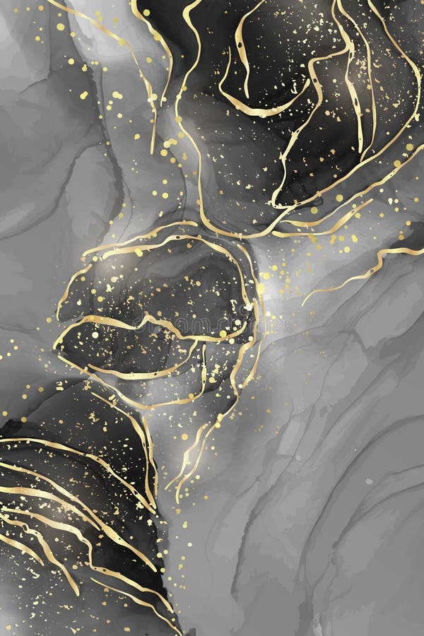 Abstrakter schwarzer flüssiger Aquarell mit goldenen Rissen. Zeichnungs-Effekt aus dunklem Marmor. Vektorgrafik stock abbildung