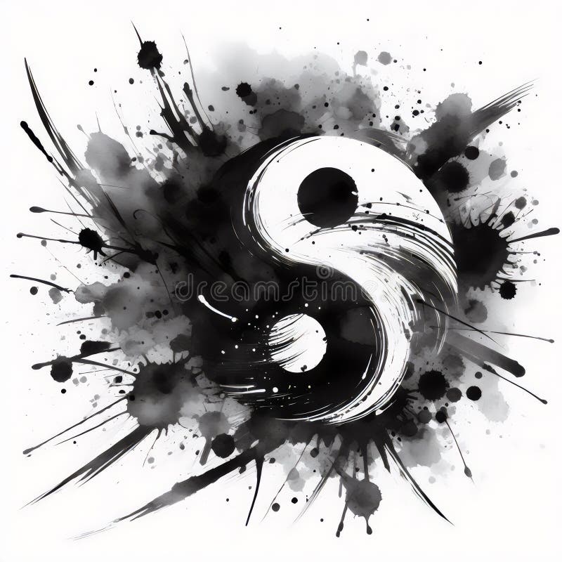 Abstrakter schwarzer Splash Yin und Yang Farbe Fleck grunge isoliert auf weißem Hintergrund in Aquarell vektor abbildung