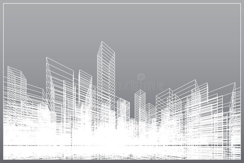 Abstrakter wireframe Stadthintergrund Perspektive 3D übertragen von Gebäude wireframe Vektor stock abbildung Abstrakter wireframe Stadthintergrund Perspektive 3D übertragen von Gebäude wireframe Vektor stock abbildung