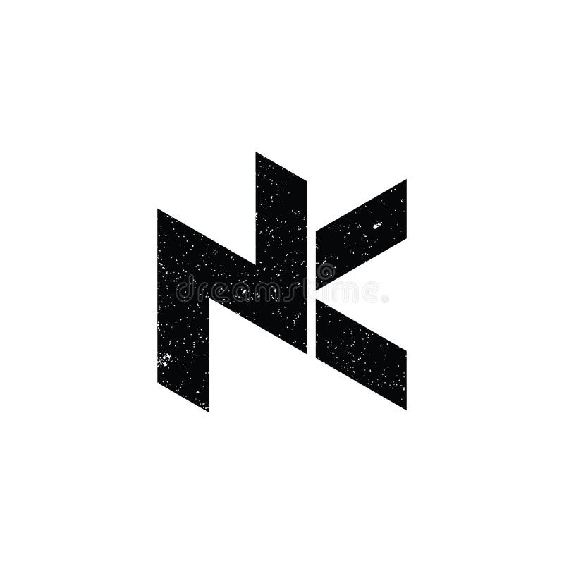 Abstraktes anfängliches Letter nk-Logo in schwarzer Farbe, isoliert in weißem Hintergrund