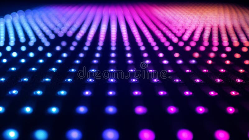 Abstraktes Array leuchtender violett- und blauer Lichter in dunkler Umgebung vektor abbildung