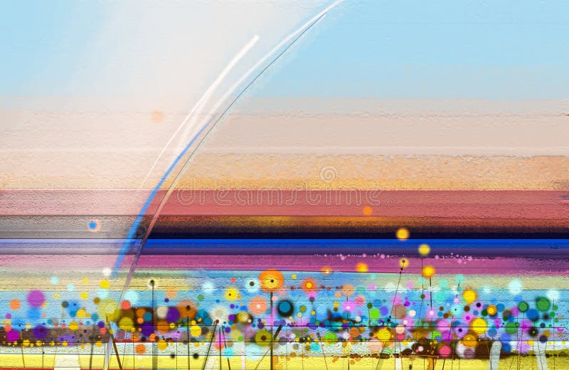 Abstraktes buntes Ölgemälde auf Segeltuch Halb- abstraktes Bild des Landschaftsmalereihintergrundes lizenzfreie stockbilder