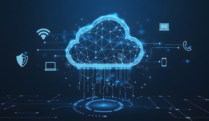 Abstraktes digitales Cloud Computing Netzwerktechnologie Datensicherheit Server Global Internet Connection Innovation Future Web stock abbildung
