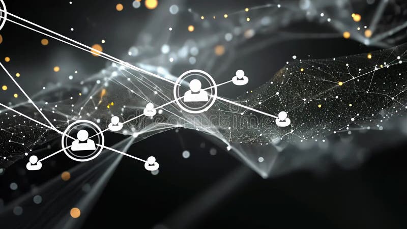 Abstraktes digitales Netzwerk mit leuchtenden Partikeln futuristischer Hilfe und Datenvisualisierungskonzept lizenzfreie abbildung