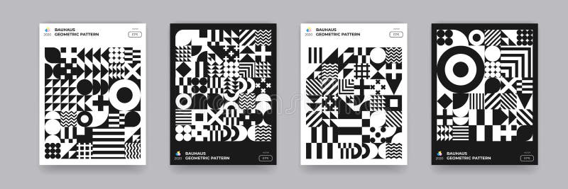 Abstraktes geometrisches Musterhintergrund Bauhaus-Kreisdreieck und quadratischen Formen. Vektor Bauhausmuster-Hintergrundplakate