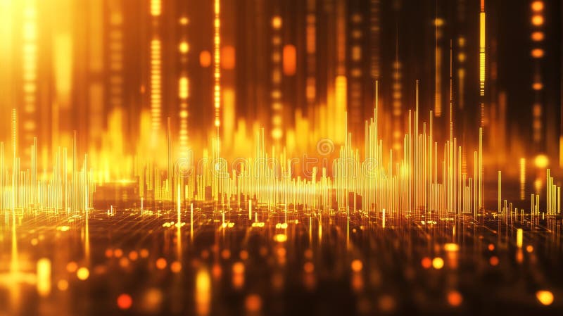 Abstraktes goldenes Datenvisualisierungstechnologie-Hintergrund abstraktes digitales Stadtbild mit leuchtenden goldenen Linien und vektor abbildung