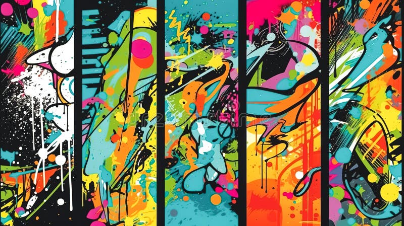 Abstraktes Graffiti-Poster mit bunten Tags Farbe Splatter Kritzeln und Fragmente generative ai. vektor abbildung