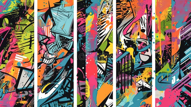 Abstraktes Graffiti-Poster mit bunten Tags Farbe Splatter Kritzeln und Fragmente generative ai. lizenzfreie abbildung