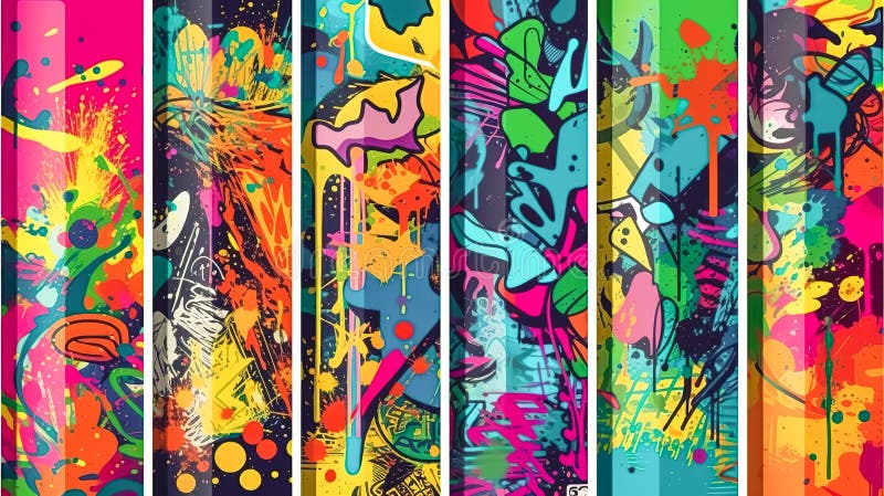 Abstraktes Graffiti-Poster mit bunten Tags Farbe Splatter Kritzeln und Fragmente generative ai. lizenzfreie abbildung