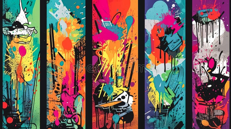 Abstraktes Graffiti-Poster mit bunten Tags Farbe Splatter Kritzeln und Fragmente generative ai. lizenzfreie abbildung