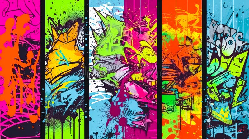 Abstraktes Graffiti-Poster mit bunten Tags Farbe Splatter Kritzeln und Fragmente generative ai. vektor abbildung