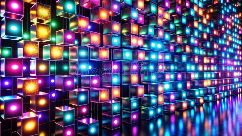 Abstraktes illuminiertes Würfel-Array mit lebhaften Neonfarben. Generative AI stock abbildung