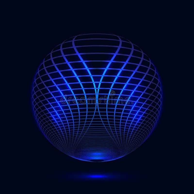 Abstraktes leuchtendes blaues, spherisches Grid-Design auf dunklem Hintergrund lizenzfreie abbildung