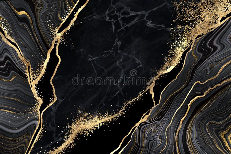 Abstraktes schwarzer Marmorhintergrund mit Goldene Venen Japanische kintsugi Technikfälschung malte künstliche gemarmorte Steinbes