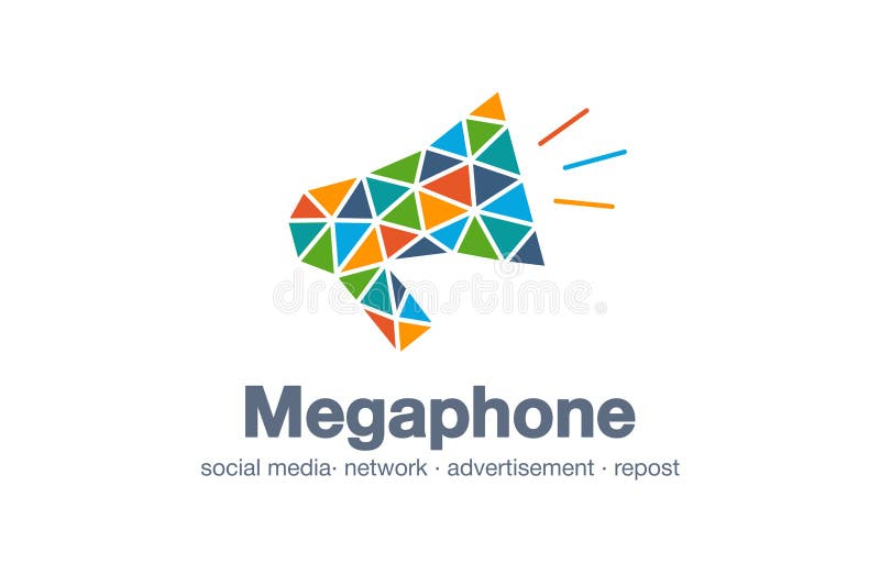 Abstraktes Unternehmenslogo Digital-Markt, Netzmeldung, Megaphonfirmenzeichenidee Repost, Mitteilung, sozial stock abbildung
