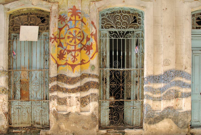 Abstract facade with windows in old Havana street, cuba. Abstract facade with windows in old Havana street, cuba