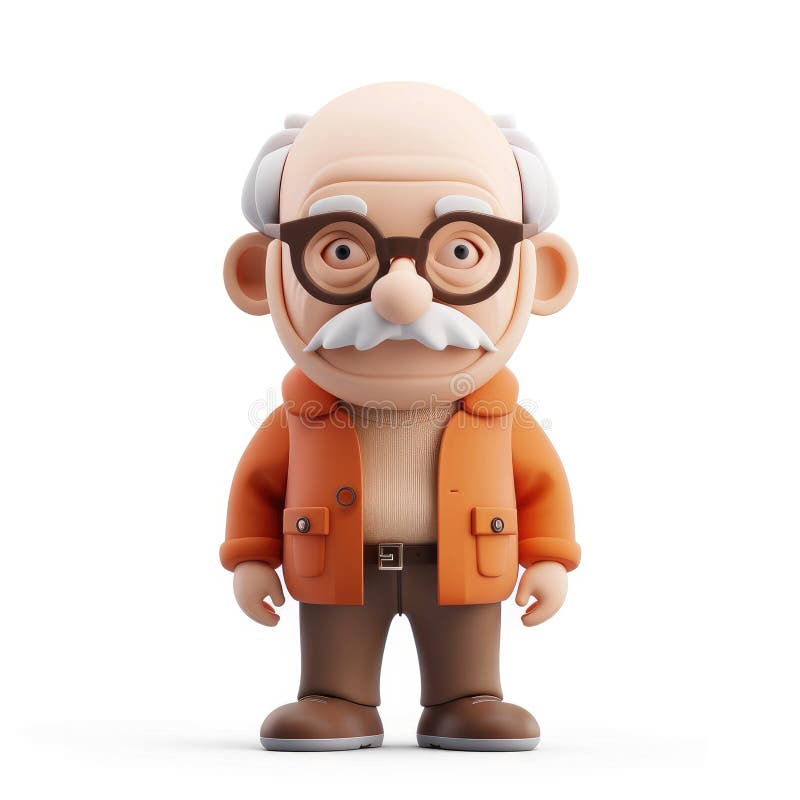 Abuelo de caricatura sonriente en chaqueta naranja ilustración del vector