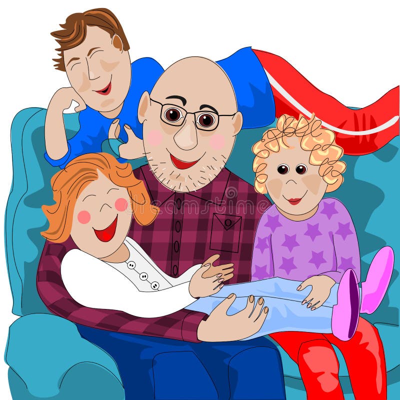 Abuelo y niños magníficos stock de ilustración Abuelo y niños magníficos stock de ilustración