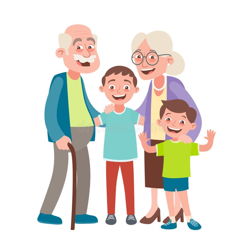 Abuelos sonrientes y dos nietos ilustración del vector