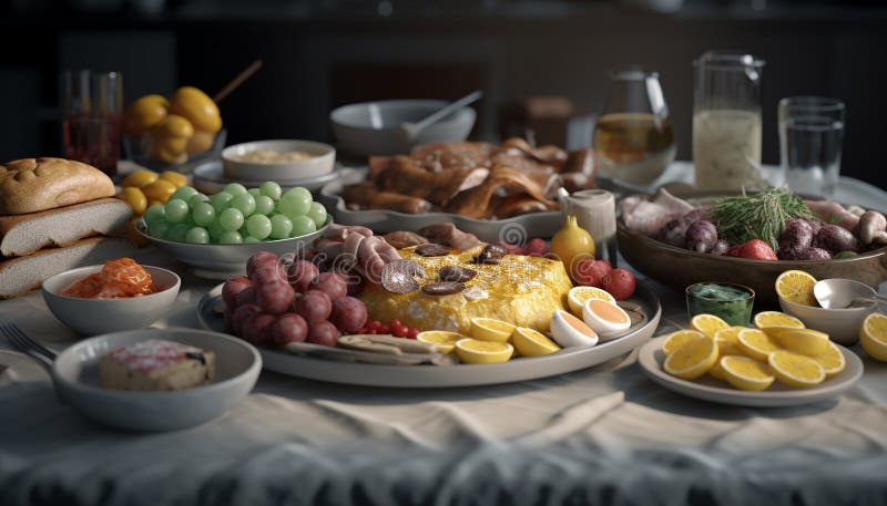 Abundența tăviței de gourmet pentru prospețime cu fructe și legume ecologice generate de ajutorul royalty free illustration