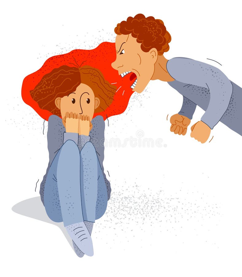 Abusive Husband Vector Illustration, Bad Family Man Scream and Shout on ...