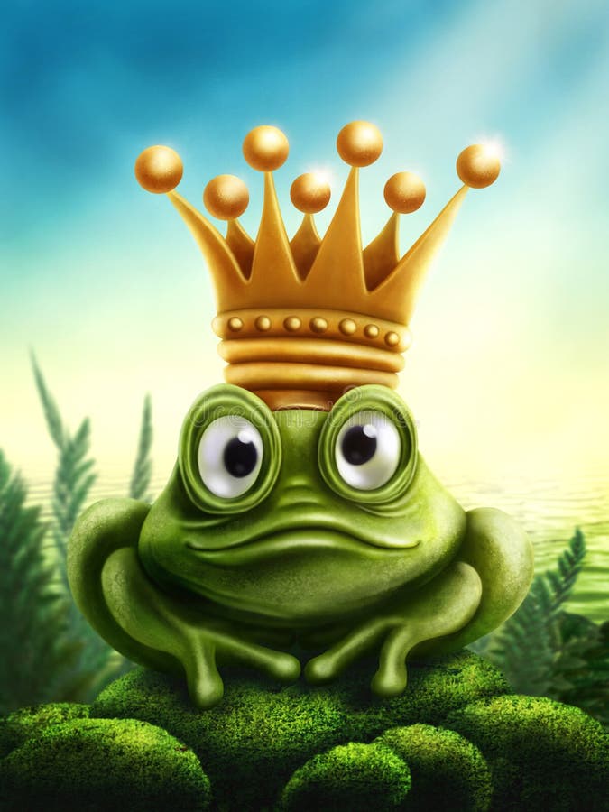 Illustration of frog prince with gold crown. Illustration of frog prince with gold crown