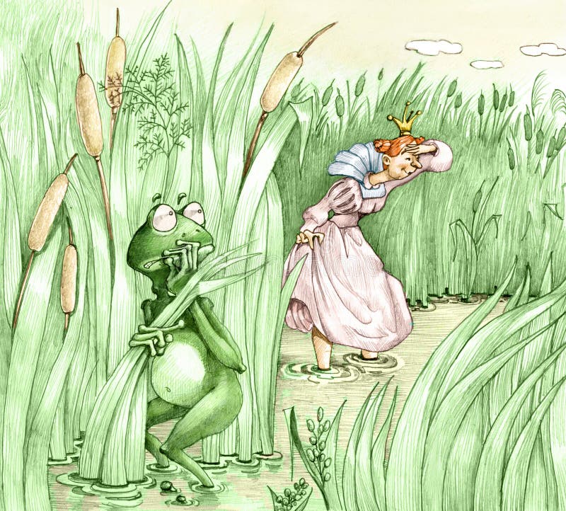 A frog prince is hiding terrified in the pond princess intrusive search that tireless and determined. A frog prince is hiding terrified in the pond princess intrusive search that tireless and determined