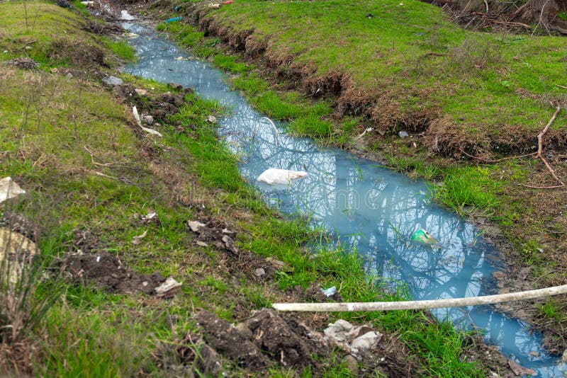 Ditch with sewage, environmental pollution. Ditch with sewage, environmental pollution