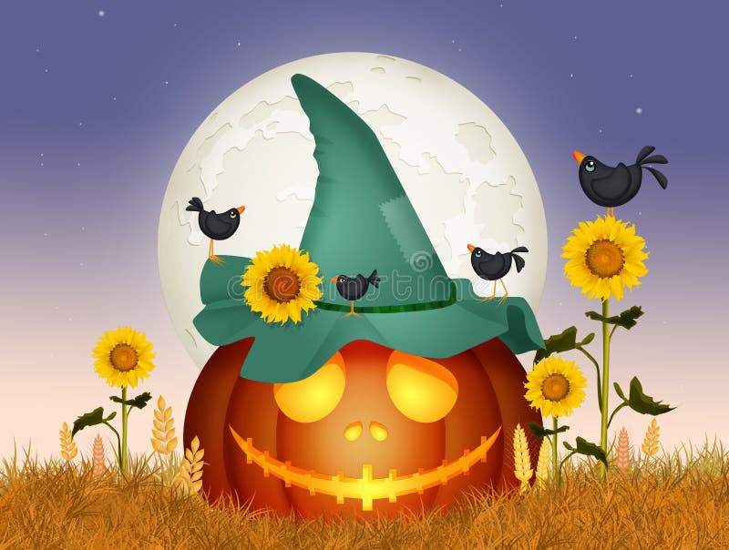 Abóbora com chapéu do espantalho ilustração do vetor