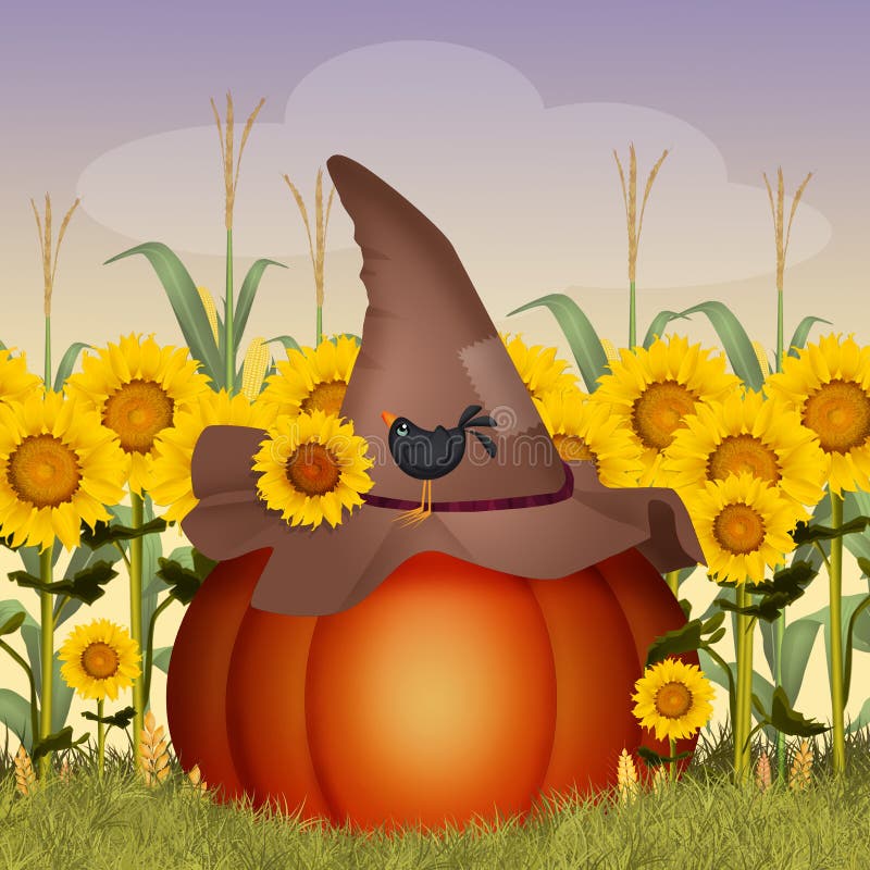 Abóbora engraçada com chapéu ilustração do vetor