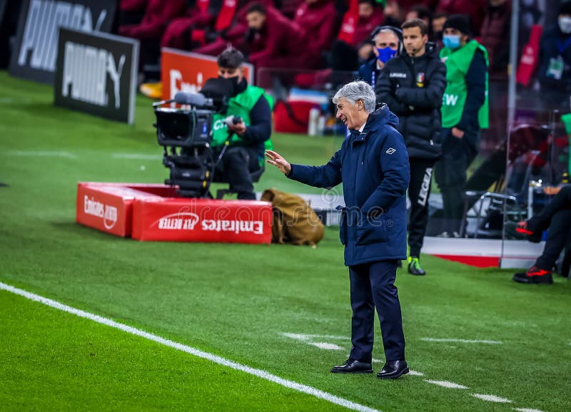 Head Coach of Atalanta BC Gian Piero Gasperini reacts from the bench during Italian football Serie A match AC Milan vs Atalanta BC at the Giuseppe Meazza stadium in Milan, Italy, January 23 2021 - Credit: LiveMedia/Fabrizio Carabelli